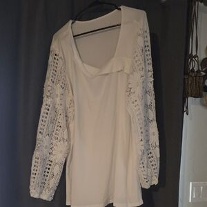 Source Unknown White Lace Sleeve Blouse
